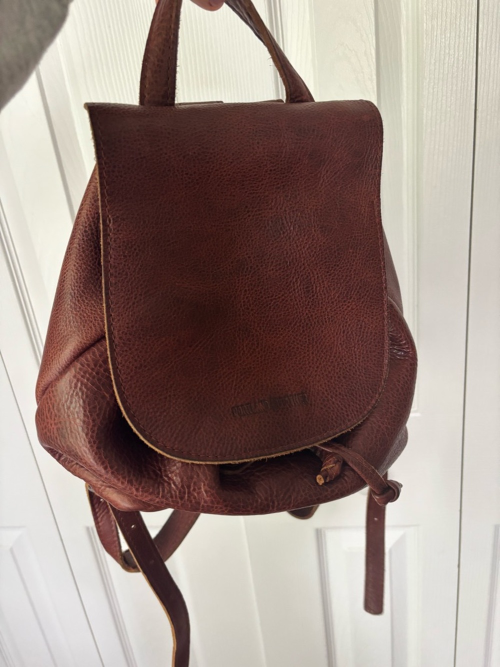 Portland Leather Nutmeg Brown Pebbled Leather Bucket Backpack